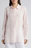 Eileen Fisher Classic Long Sleeve Organic Linen Button-up Shirt In Crystal Pink