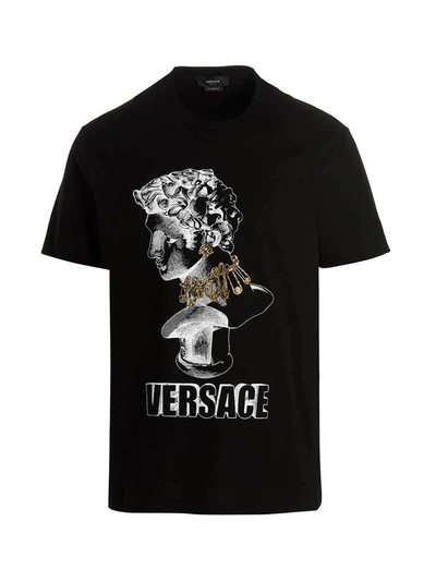 Versace Statue Crewneck Cotton T-shirt In Negro