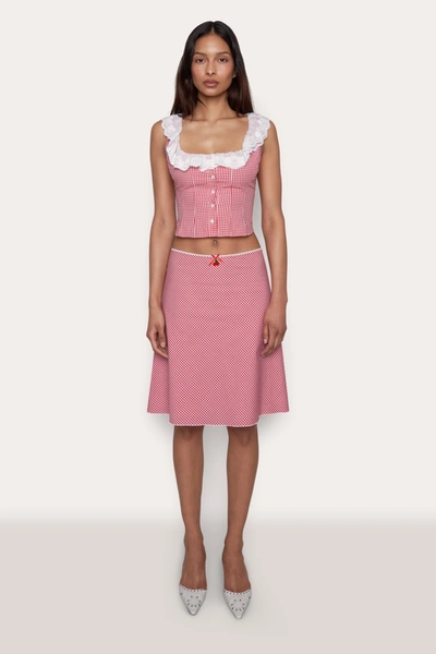 Danielle Guizio Ny Paloma Skirt In Gingham Poppy And White