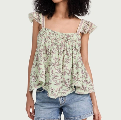 Free People Nala Printed Babydoll Top In Sweet Mint Combo In Multi