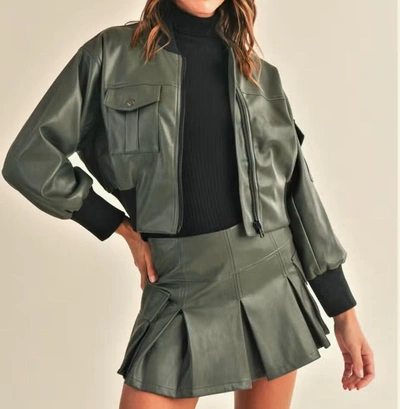 Reset By Jane Leather Bomber Jacket In Olive In Green