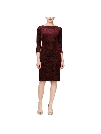 Slny Womens Velvet Midi Sheath Dress In Red