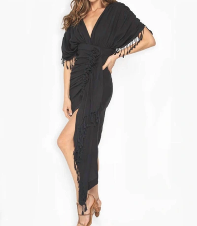 Just Bee Queen Luma Asymmetric Gathered Dress Swim Cover-up In Black