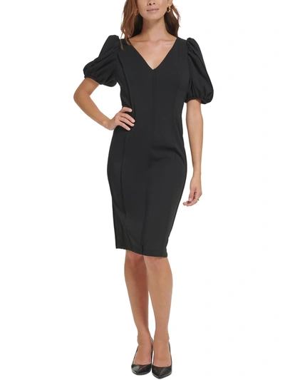 Calvin Klein Womens V Neck Pintuck Midi Dress In Black
