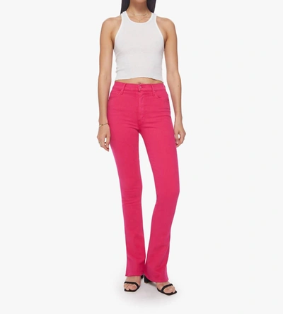 Mother The Insider High Rise Crop Step Fray Bootcut Jeans In Raspberry Sorbet In Multi
