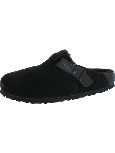 Birkenstock Boston Lv/shearling Womens Suede Shearling Clogs In Black