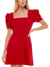 SPEECHLESS WOMENS SQUARE NECK PUFF SLEEVES FIT & FLARE DRESS