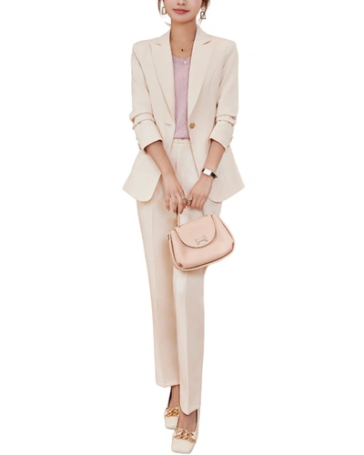 Bossy Chic 2pc Blazer & Pant Set In Beige