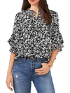 VINCE CAMUTO WOMENS FLORAL PINTUCK PLACKET BLOUSE