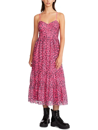 Betsey Johnson Womens Tiered Lace Overlay Midi Dress In Pink