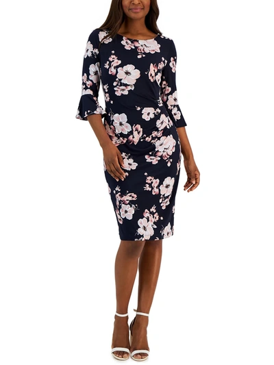 Connected Apparel Womens Floral Gathered Sheath Dress In Multi