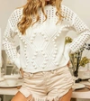 Bibi Pompom Pointelle Sweater In Ivory In Multi