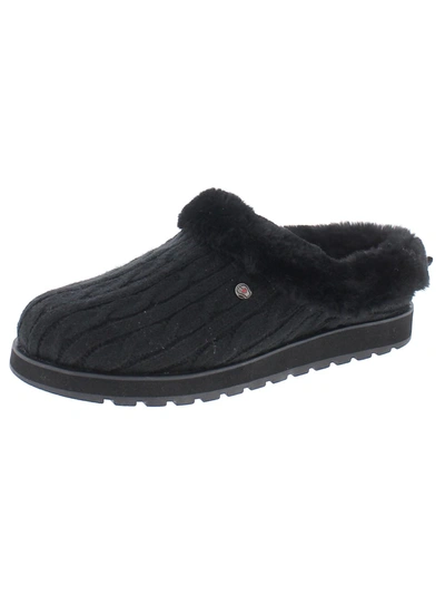 Skechers Keepsakes Ice Angel Womens Cable Knit Faux Fur Clog Slippers In Black