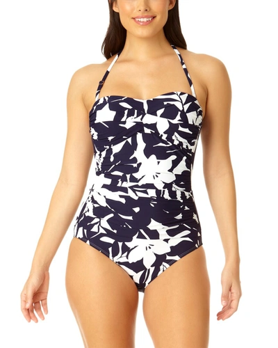 Anne Cole Twist Front Shirred Bandeau One-piece In Multi
