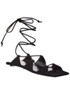 Attico Flat Lace-up Strappy Sandal In Black