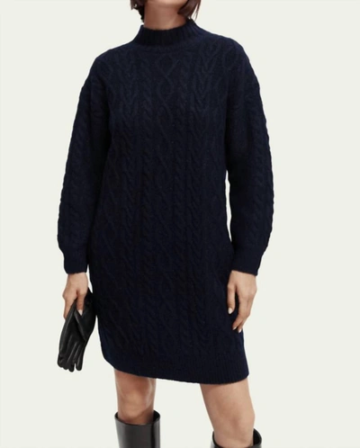 Scotch & Soda Cable Knit Sweater Mini Dress In Black