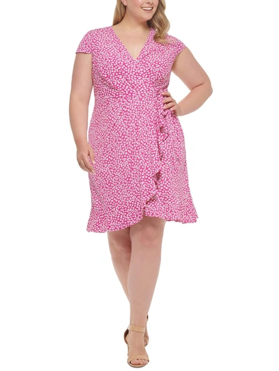 Jessica Howard Plus Womens Faux Wrap Ruffled Wrap Dress In Pink
