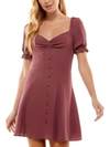 CITY STUDIO JUNIORS WOMENS SWEETHEART NECKLINE PUFF SLEEVES FIT & FLARE DRESS