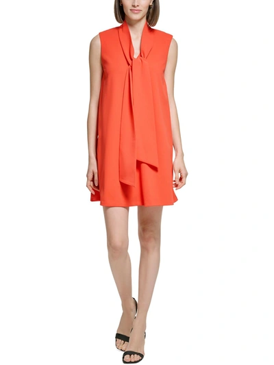 Calvin Klein Womens Tie Neck Short Mini Dress In Orange