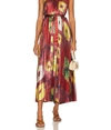 Ulla Johnson Rami Shiny Pleated Floral Satin Midi Skirt In Multi