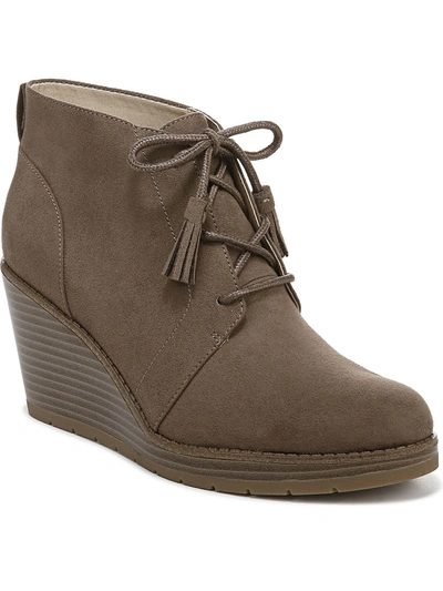 Dr. Scholl's Shoes One Love Womens Faux Suede Round Toe Wedge Boots In Brown