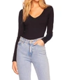 Susana Monaco Diagonal Neckline Long Sleeve Top In Black
