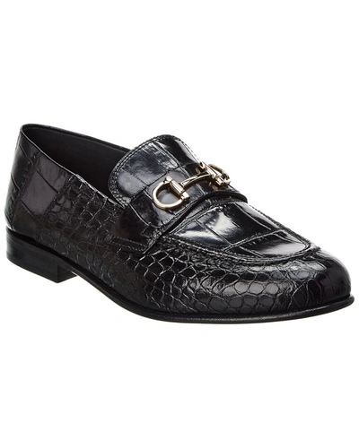 Ferragamo Ottone Croc-embossed Leather Loafer In Black