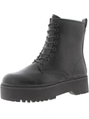 C&c California Lucie Womens Faux Leather Lug Sole Combat & Lace-up Boots In Black