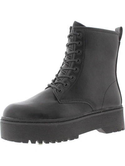 C&c California Lucie Womens Faux Leather Lug Sole Combat & Lace-up Boots In Black