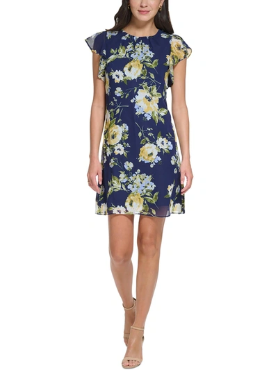 Jessica Howard Petites Womens Floral Flutter Sleeves Shift Dress In Yellow