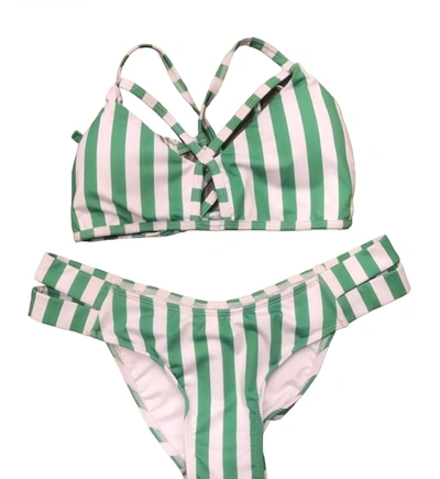 Sabz Swimwear Bruna Strappy Bikini In Green/white In Multi
