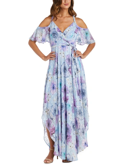 Nw Nightway Womens Chiffon Shadow Stripe Maxi Dress In Multi