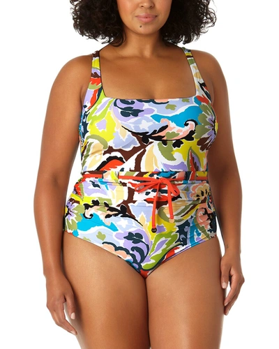 Anne Cole Belted Square Neck One-piece In Multi