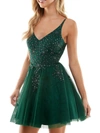 Tlc Say Yes To The Prom Juniors Womens Embellished Mini Fit & Flare Dress In Green