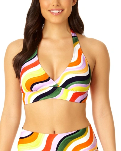 Anne Cole Womens Halter Bikini Top Swim Skirt Women's Swimsuit In Painterly Stripe
