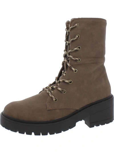 Skechers Womens Faux Leather Knit Lined Combat & Lace-up Boots In Brown