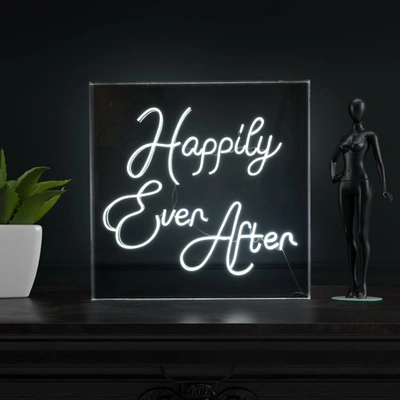 Jonathan Y Happily Ever After 23.63" Square Contemporary Glam Acrylic Box Usb Operated Led Neon Light In White
