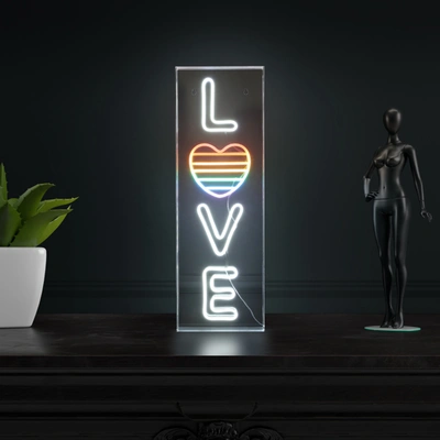 Jonathan Y Love 8" X 24" Contemporary Glam Acrylic Box Usb Operated Led Neon Light
