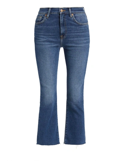 7 For All Mankind High Rise Slim Kick Ankle Jeans In Blue Print In Multi