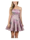 CRYSTAL DOLL JUNIORS WOMENS METALLIC FLORAL COCKTAIL AND PARTY DRESS