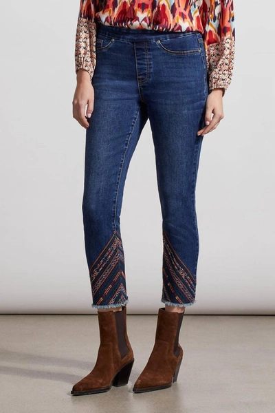 Tribal Audrey Pull On Fancy Embroidered Slim Ankle Jean In Blue Jay