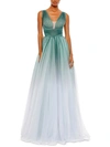 Mac Duggal Glitter Ombre V Neck Sleeveless Gown In Blue