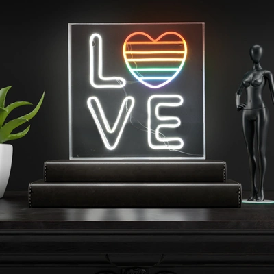 Jonathan Y Love 15" Square Contemporary Glam Acrylic Box Usb Operated Led Neon Light In White