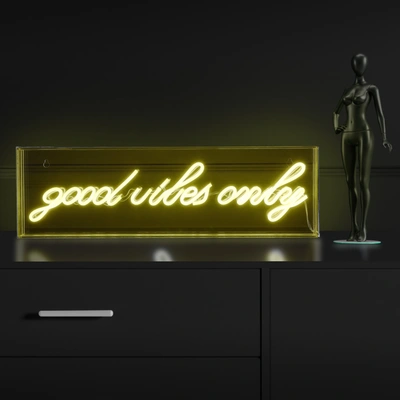 Jonathan Y Good Vibes Only 20" X 6" Contemporary Glam Acrylic Box Usb Operated Led Neon Light