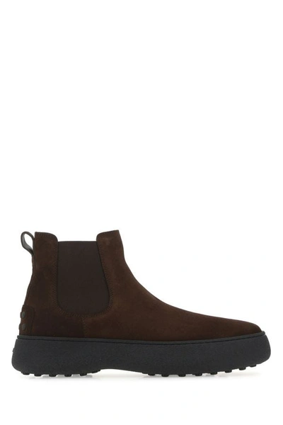 Tod's Man Chocolate Suede Ankle Boots In Brown