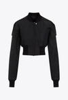 Rick Owens Black Round Collar Polyester Bomber In Black