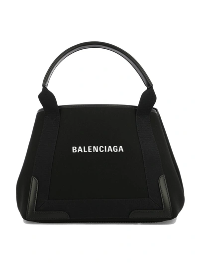 Balenciaga Cabas Navy Small Handbag In Black