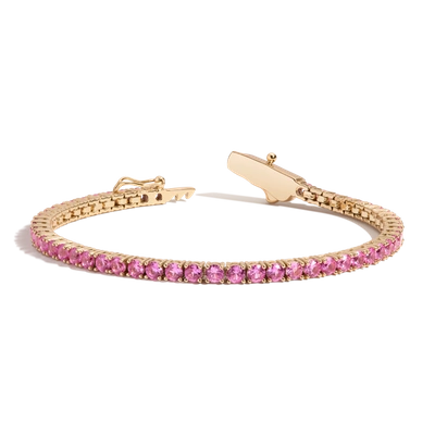 Aurate New York Pink Sapphire Tennis Bracelet In Yellow