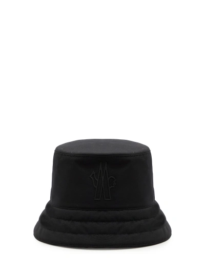 Moncler Black Bucket Hat With Metal Logo Patch In Tech Fabric Woman