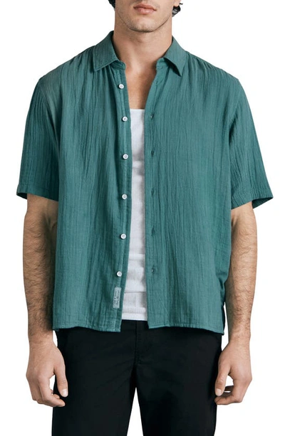 Rag & Bone Dalton Short Sleeve Button-up Cotton Gauze Shirt In Turquoise Blue